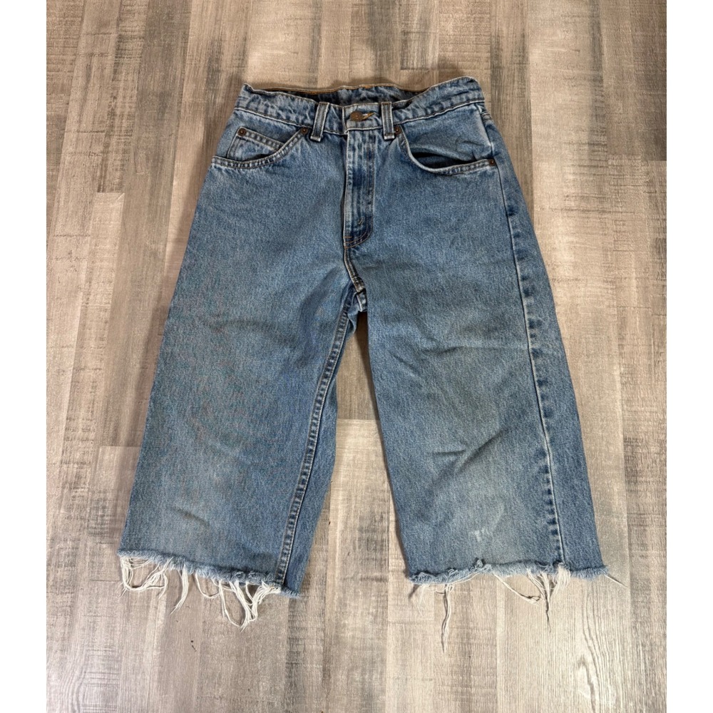 Vintage Levis 562 Student Orange Tab Loose Fit Cut Off Jean Shorts Blue 27 x 15
